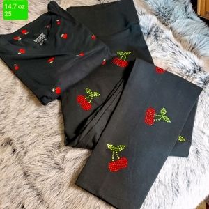 VS Pink Bling Yoga Pants & Cherries Crop Tee